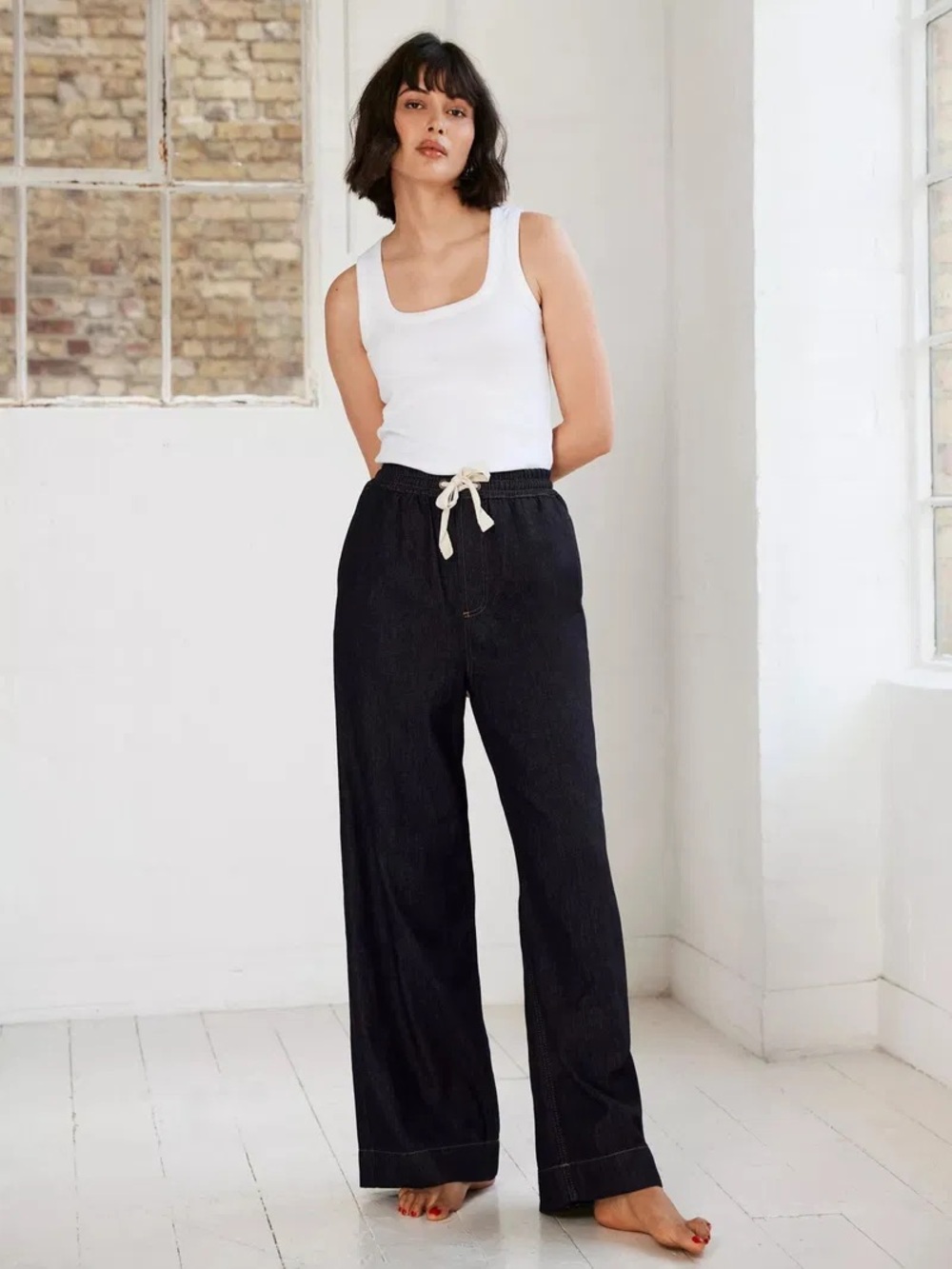 Mint Velvet dark denim wide leg drawstring relaxed pants 14R